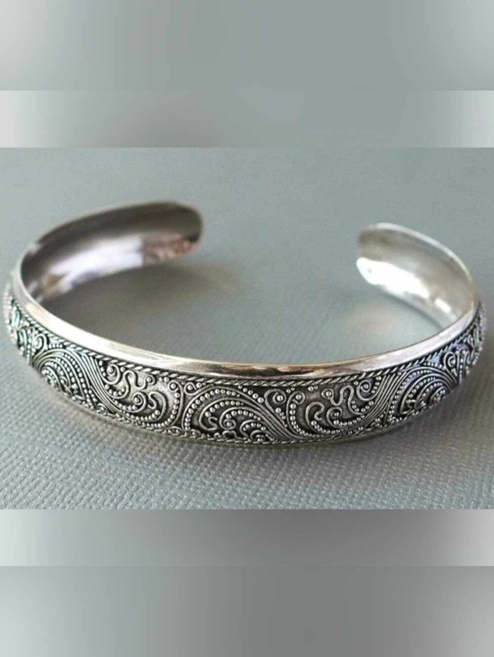 JACKIEDESIGN Bali Pure 925 Cuff Bracelet 7.25"  Intricate Curling Wave Pattern